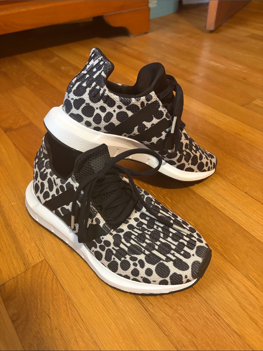 Women's Black and White Leopard-Print Adidas Sneakers